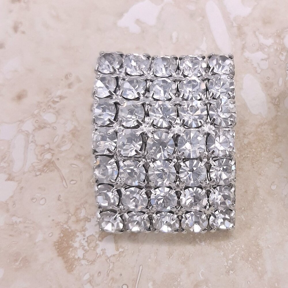 Clear Rhinestone Rectangle Bling Silver Tone Earr… - image 3